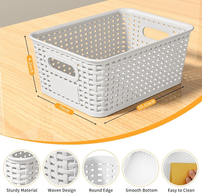 Wrrlors White Plastic Storage Baskets - Pack of 8 with Labels Stackable Durable Storage Bins, Storage Containers for Organizing Desktops, Closets, Playrooms, Classrooms, Offices - Image 2