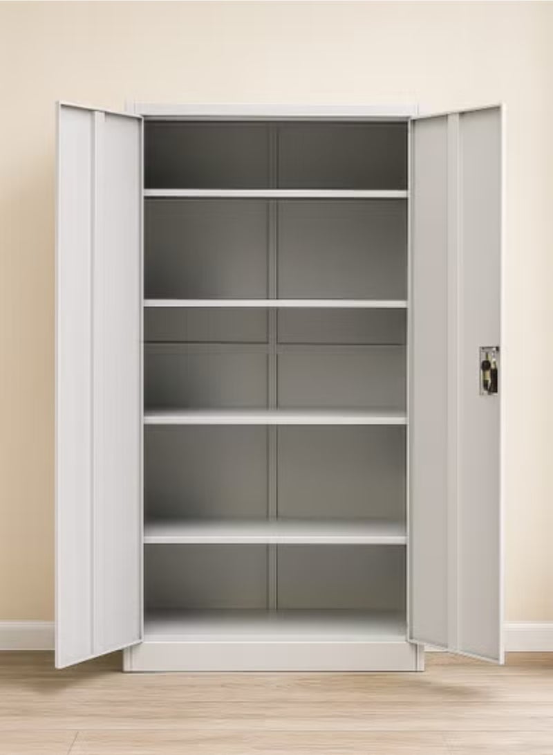 KARNAK Heavy Duty Steel Storage Cabinet with Lock – 2-Door Office Filing Cabinet with 4 Adjustable Shelves, Metal Cupboard for Home, Office, School – Light Grey - Image 2