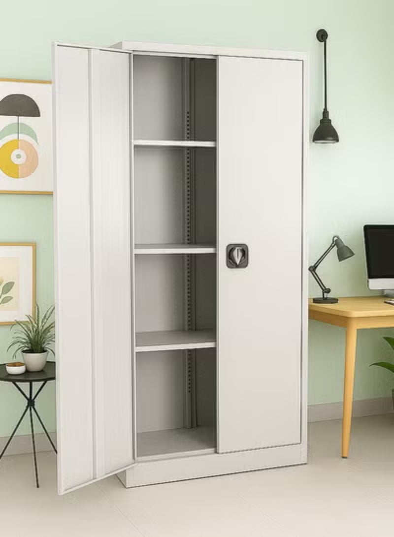 KARNAK Heavy Duty Steel Storage Cabinet with Lock – 2-Door Office Filing Cabinet with 4 Adjustable Shelves, Metal Cupboard for Home, Office, School – Light Grey - Image 3