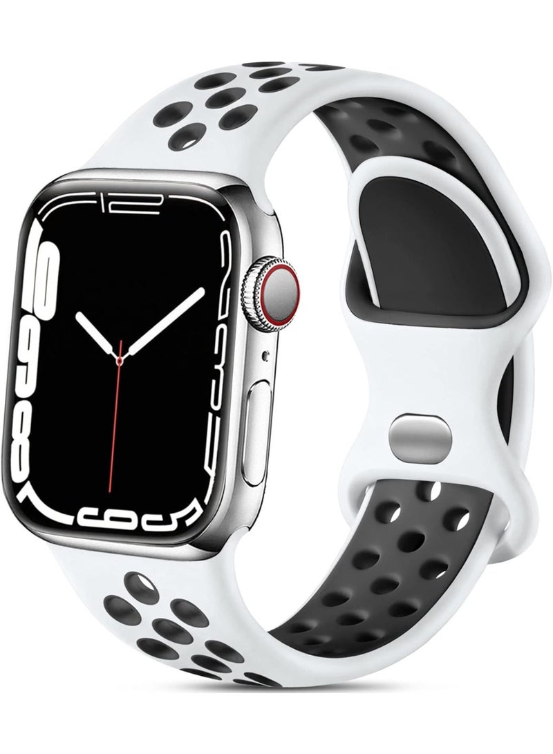 Compatible with Apple Watch Band 44mm 45mm 42mm 46mm 49mm, Soft Silicone Sport Replacement Strap for iWatch Ultra SE 3 Gen 2nd Generation Band Series 11 10 9 8 7 6 5 4 3 2 1Men Women, White/Black - Image 1