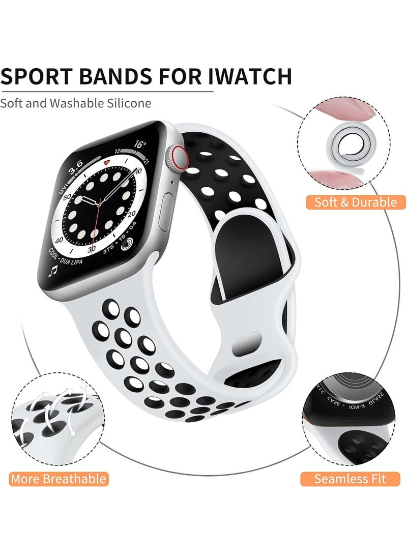 Compatible with Apple Watch Band 44mm 45mm 42mm 46mm 49mm, Soft Silicone Sport Replacement Strap for iWatch Ultra SE 3 Gen 2nd Generation Band Series 11 10 9 8 7 6 5 4 3 2 1Men Women, White/Black - Image 2