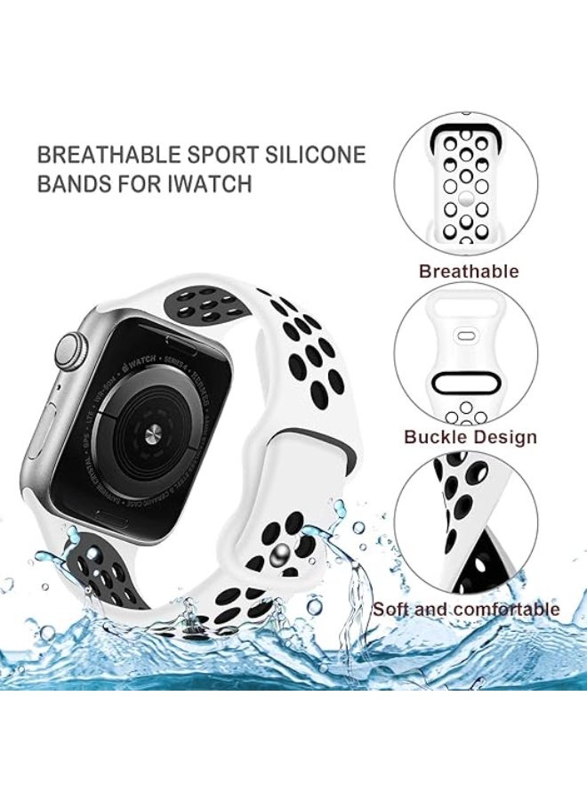 Compatible with Apple Watch Band 44mm 45mm 42mm 46mm 49mm, Soft Silicone Sport Replacement Strap for iWatch Ultra SE 3 Gen 2nd Generation Band Series 11 10 9 8 7 6 5 4 3 2 1Men Women, White/Black - Image 3