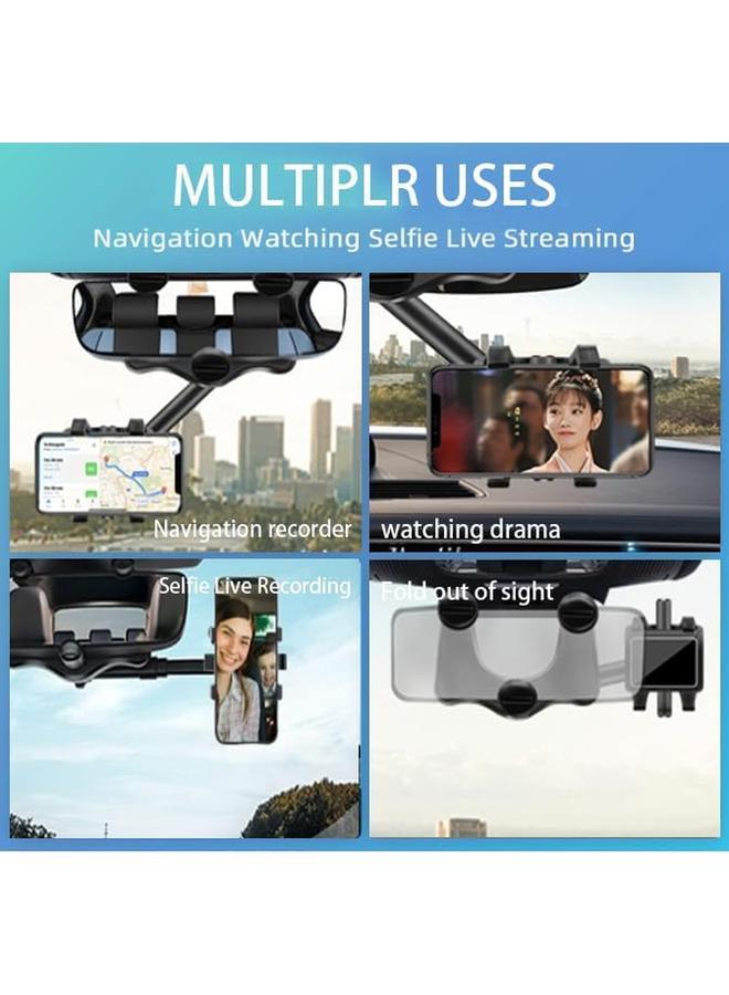 erorex Car Rearview Mirror Phone Holder For Car 360°Rotatable And Retractable Rear View Mirror Phone Holder Multifunctional 360° Rotatable Car Rearview Mirror Phone Holder For Most Phones And Car - Image 3