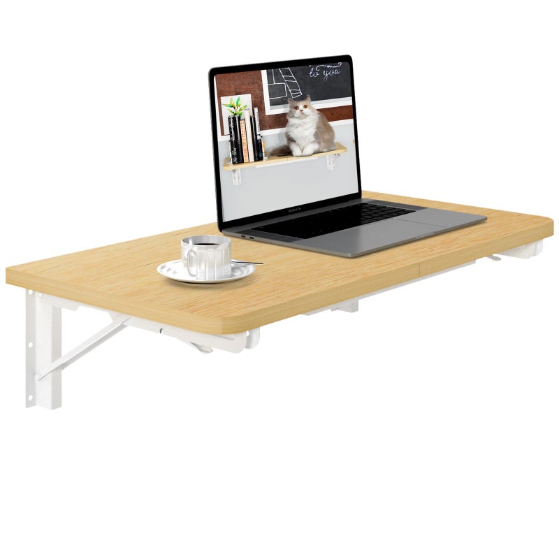 TEAMIX Wall Mounted Folding Table Floating Desk for Small Spaces Drop Leaf Dining Table for Kitchen Fold Down Laundry Shelf with HeavyDuty Brackets