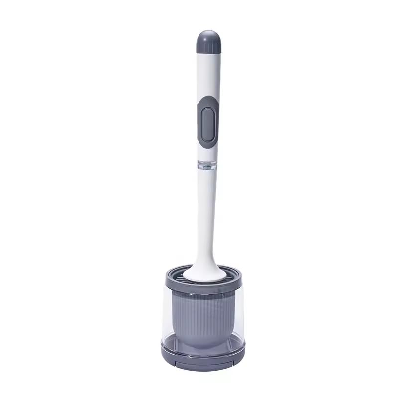 Conziv Toilet Brush with Refillable Handle Dispenser Bathroom Scrubber Toilet Cleaner Brush with Caddy Deep Cleaning Bathroom Scrub Brush