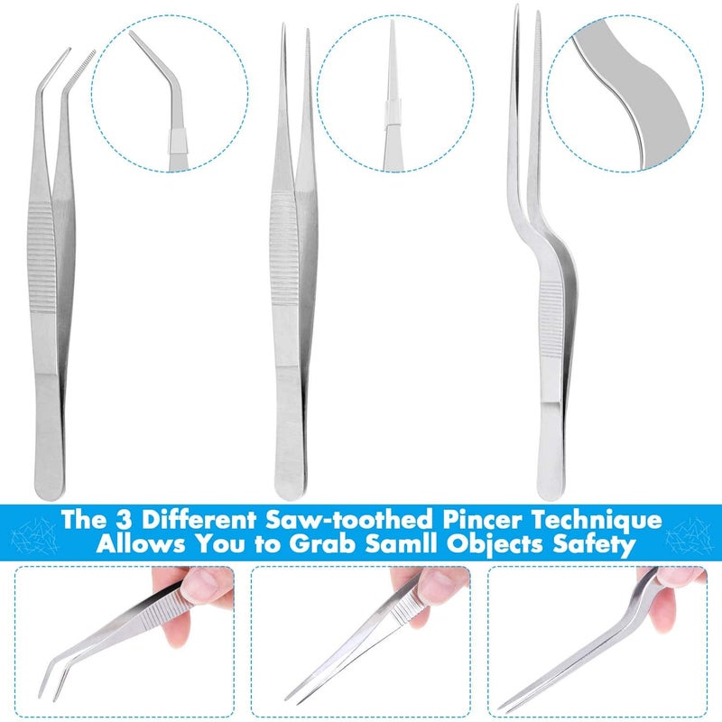 Cridoz 7 Pcs Stainless Steel Kitchen Cooking Plating Tweezers Tongs Drawing Spoons Offset Spatula and Fish Spatula for Food Culinary Plating Decorating - Image 2
