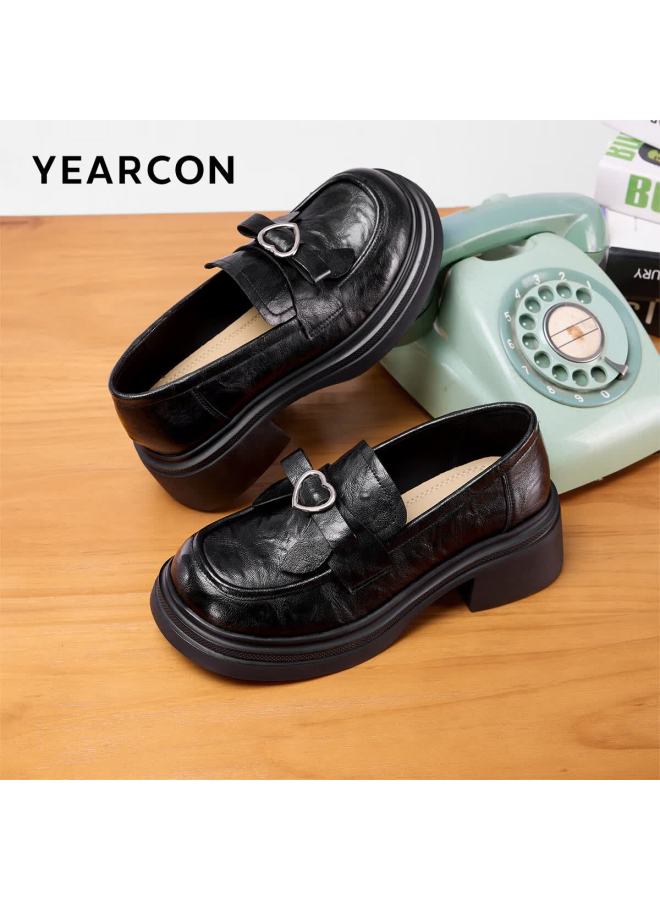 YEARCON Eierkang Women's Vintage College Style Platform Loafers Bowknot Versatile Leather Shoes 26409w Black Size 36 - Image 1