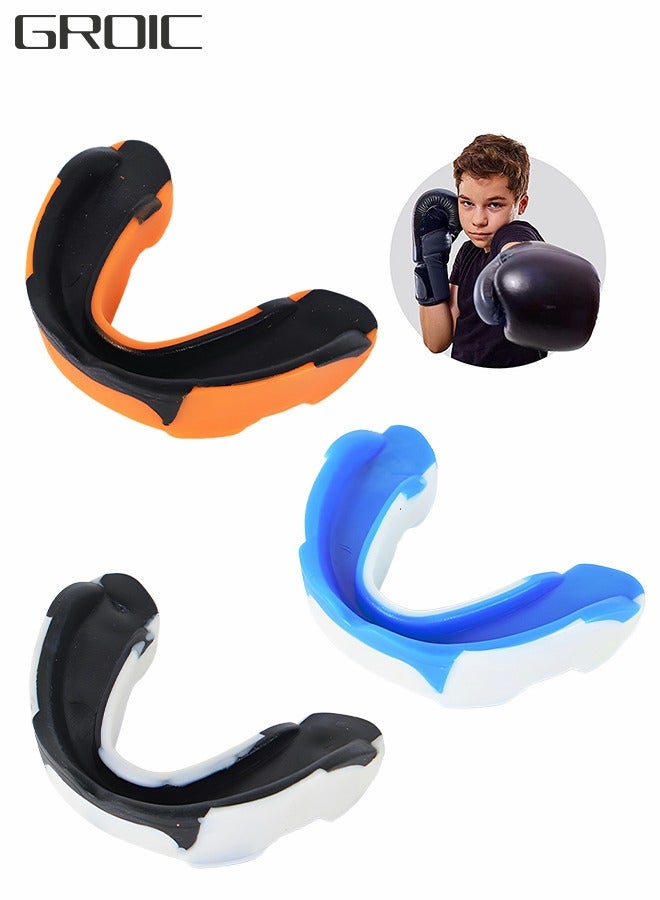 GROIC 3 Pack Youth Mouth Guard Sports Mouthguard Double Colored Teeth Braces with Case for Football Basketball Boxing MMA Hockey Lacrosse Rugby Taekwondo - Image 1