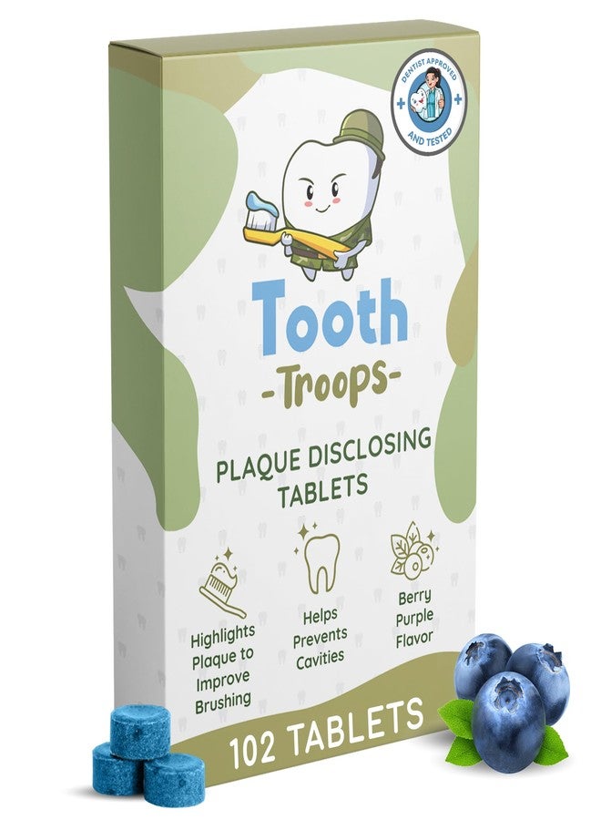 Tooth Troops Plaque Disclosing Tablets for Kids & Adults. 102 Count. Blueberry Flavor. Tested and Created by Dentists. Plaque Tablets Help Build Healthy Brushing Habits. - Image 1