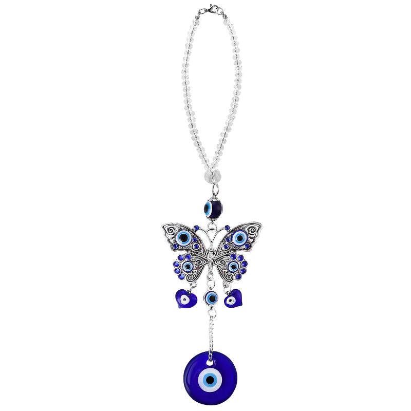 Cobee Evil Eye Car Hanging Ornament Evil Blue Eye Charms for Car Rear View Mirror Evil Eye Beaded Decor Car Charms Pendant Car Amulet Ornament for Protection Blessing Butterfly Evil Eye