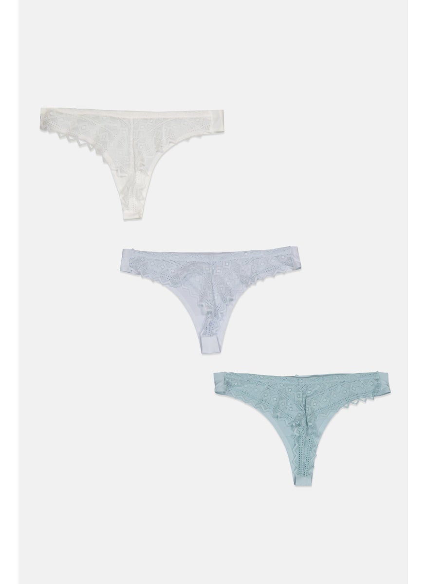 bebe - Women 3 Pieces Textured Strings Panties, Multicolor - Image 1