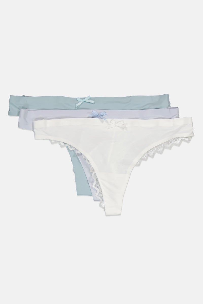 bebe سراويل داخلية نسائية من 3 قطع بخيوط منقوشة، متعددة الألوان - Image 3