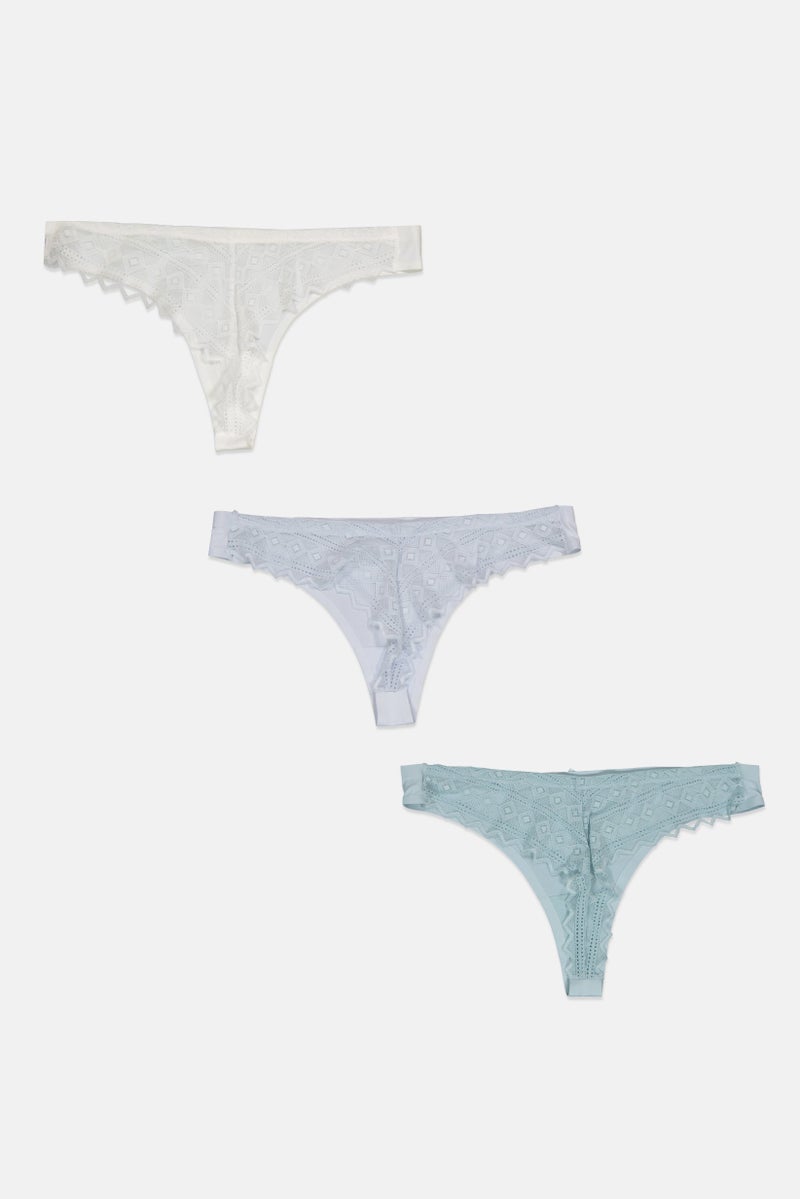 bebe سراويل داخلية نسائية من 3 قطع بخيوط منقوشة، متعددة الألوان - Image 2