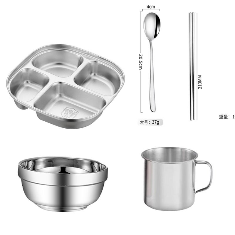Children'S Dinner Plate 304 Stainless Steel Anti-Fall Kindergarten Canteen Student Divided Lunch Box Soup Bowl Set Fast Food Rice Plate - Image 3