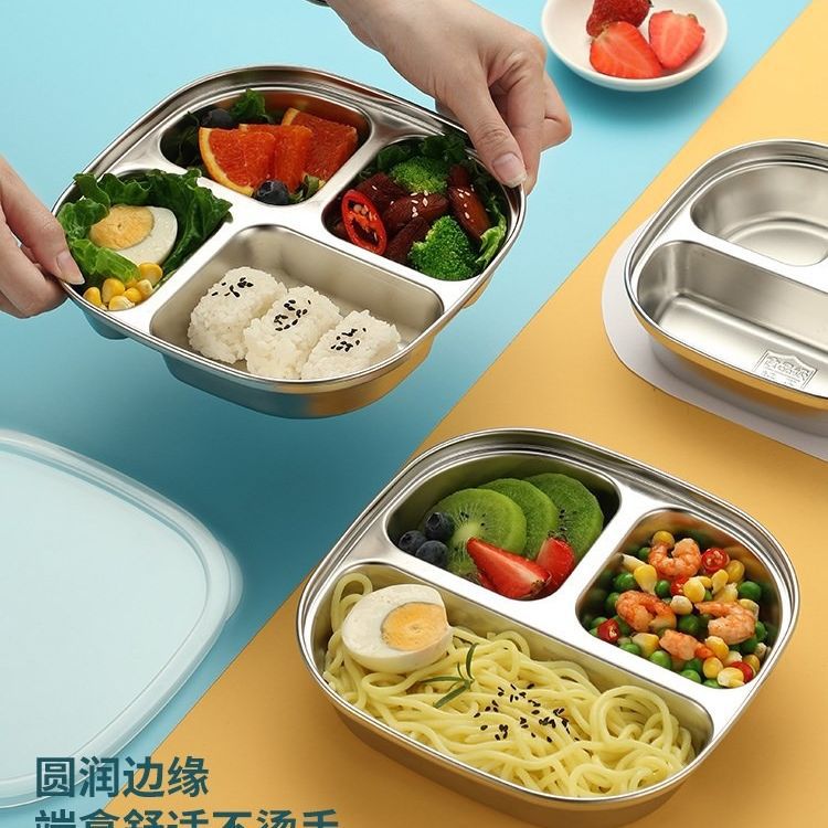 Children'S Dinner Plate 304 Stainless Steel Anti-Fall Kindergarten Canteen Student Divided Lunch Box Soup Bowl Set Fast Food Rice Plate - Image 5