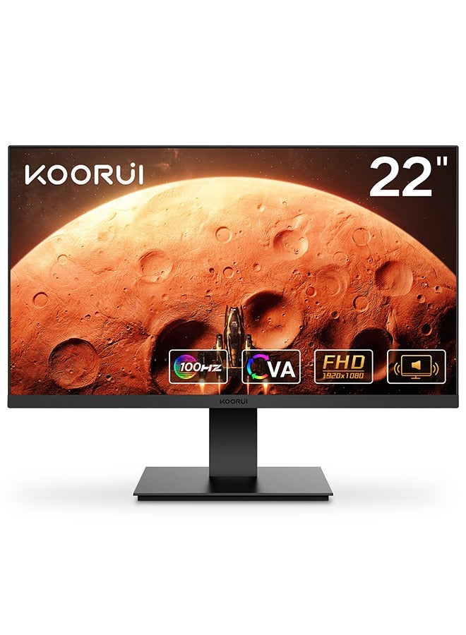 KOORUI 22-Inch Full HD Monitor 1920 x 1080, 100Hz Refresh Rate, 5ms Response Time, sRGB 99% Color Gamut, 72% NTSC, 3000: 1 Static Contrast, 16.9 Screen Ratio, 16.7m Maximum Color, Built-in Speaker, Tilt Adjustable, VESA Compatible, HDMI and VGA, Eye Protection, Free-sync, G-sync Compatible | S01