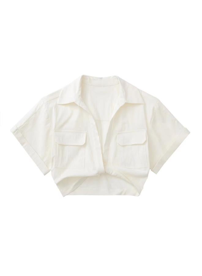 VUELO European And American Style Summer New Elastic Linen Blended Multi-color Short Shirt Women's 7385036 - Image 2