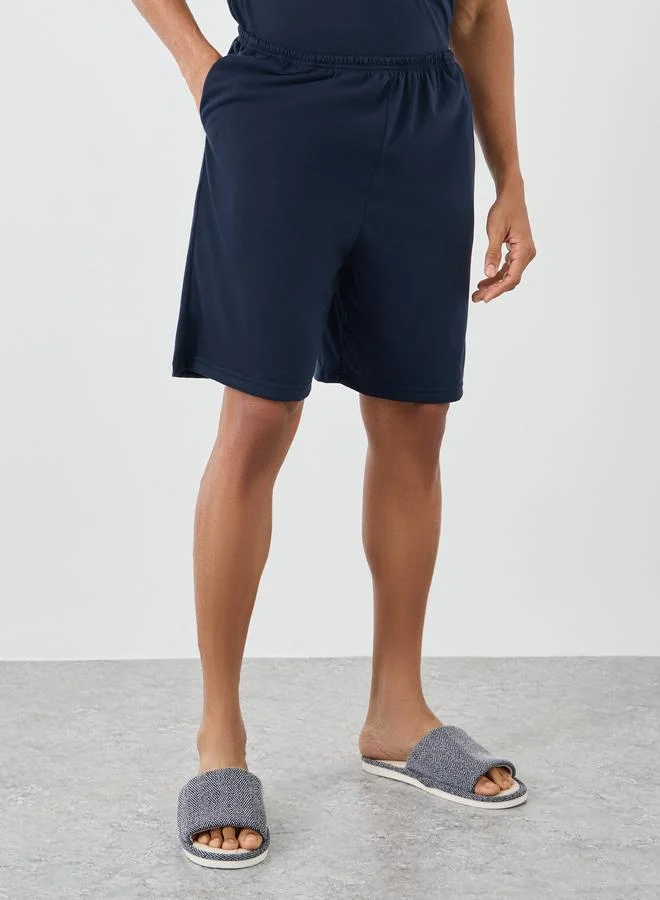 Styli Styli Contrast Neck T-Shirt with Slogan Print Pocket and Shorts Set