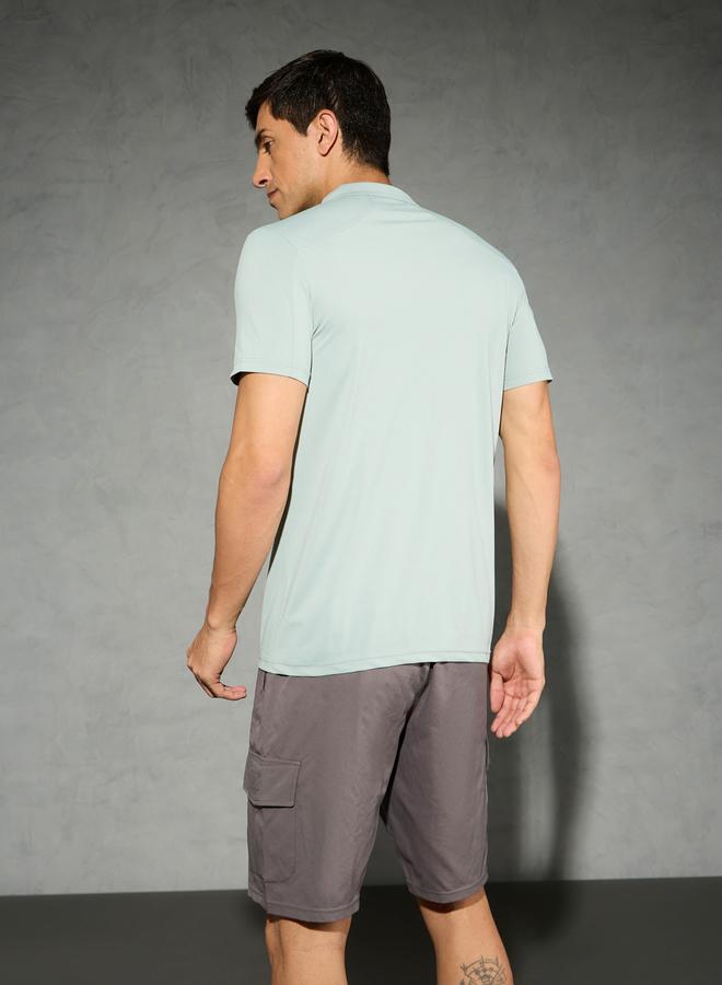 Technosport Solid 4-Way Stretch Half Zip Front Slim Fit Polo T-Shirt - Image 3