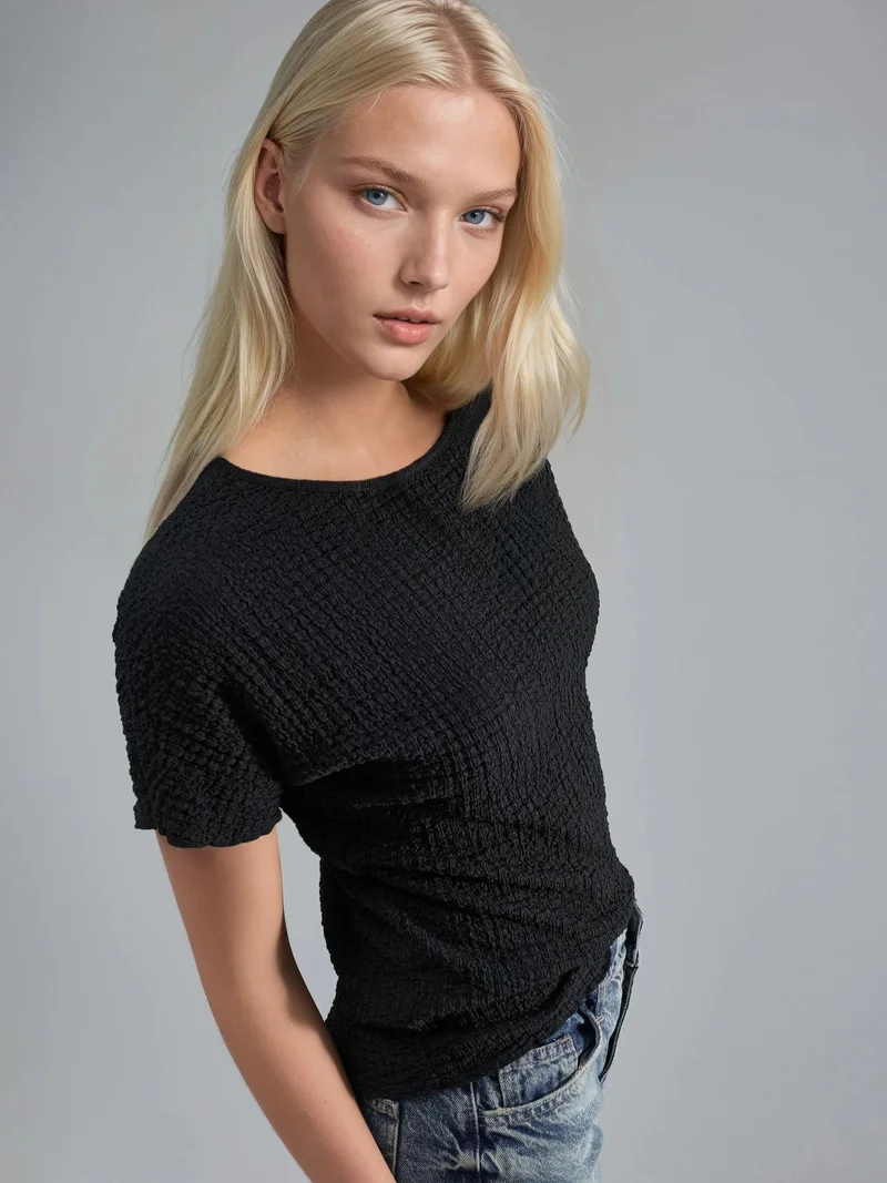 هيكاب Textured Crew Neck Blouse Ellie Collection