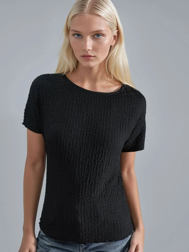 هيكاب Textured Crew Neck Blouse Ellie Collection