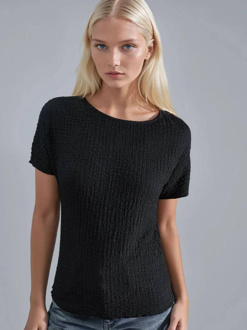 HICCUP Textured Crew Neck Blouse Ellie Collection