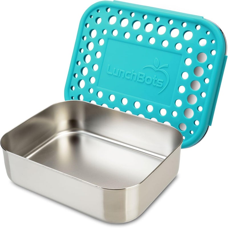 LunchBots Medium Uno Stainless Steel Sandwich Container - Open Design for Wraps - Salads or a Small Meal - Eco-Friendly - Dishwasher Safe and BPA-Free - Aqua Dots - Image 1