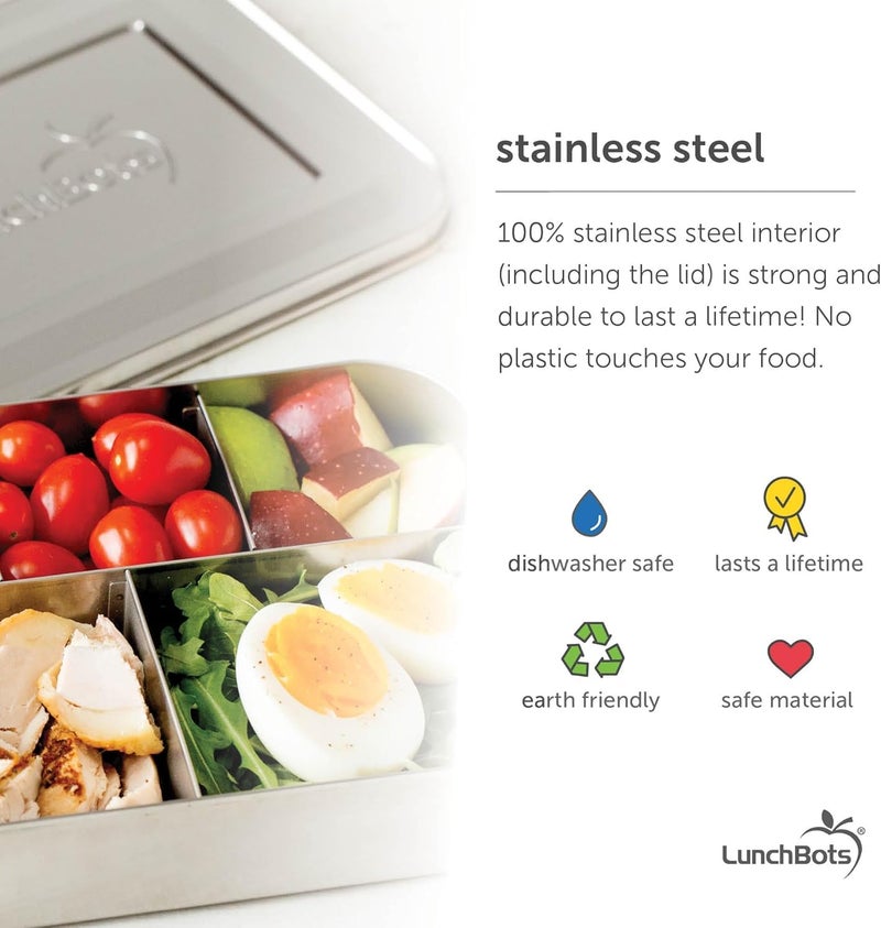 LunchBots Medium Uno Stainless Steel Sandwich Container - Open Design for Wraps - Salads or a Small Meal - Eco-Friendly - Dishwasher Safe and BPA-Free - Aqua Dots - Image 3