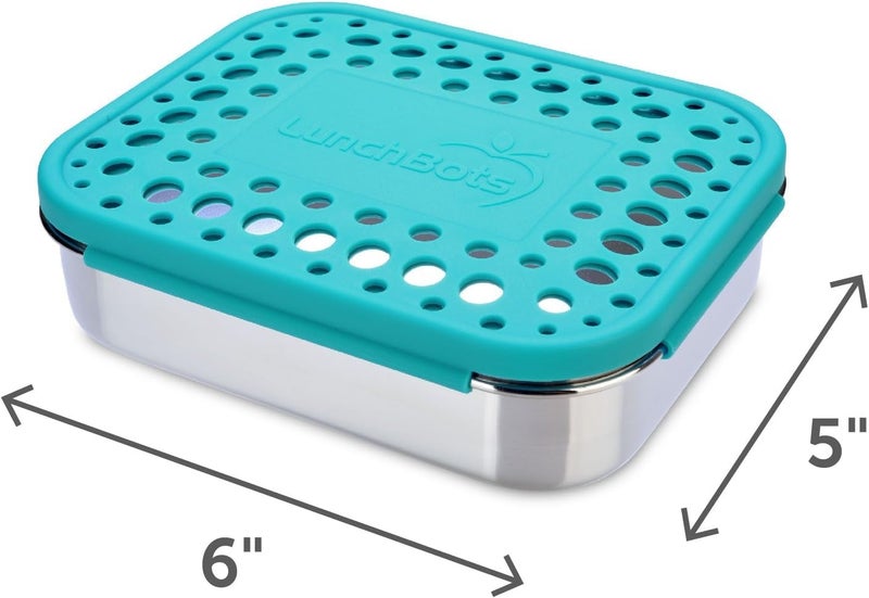 LunchBots Medium Uno Stainless Steel Sandwich Container - Open Design for Wraps - Salads or a Small Meal - Eco-Friendly - Dishwasher Safe and BPA-Free - Aqua Dots - Image 2