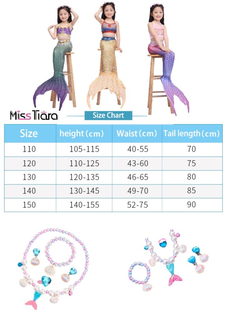 MissTiara - Children's Mermaid Swimsuit Set Mermaid Tail Swimsuit Mermaid Costume With a Set of Children's Jewelry - Image 1