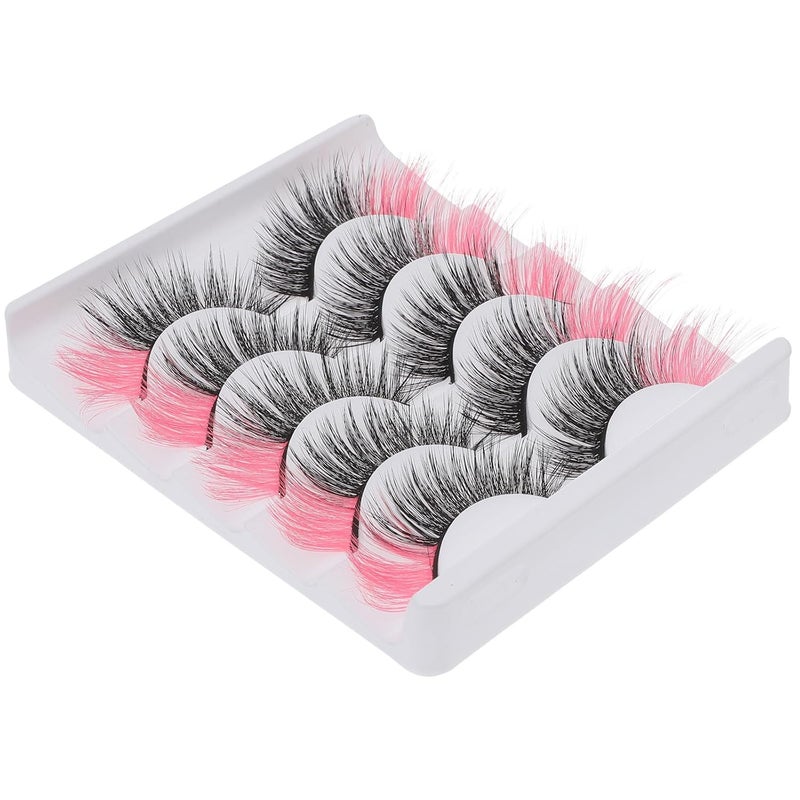 5 Pairs Colored Faux Eyelashes, Natural 3d Semi-strip Lashes with Fluorescent Effect, Lightweight Cosmetic Lashes for Women’s Cat Eye Makeup - Image 1