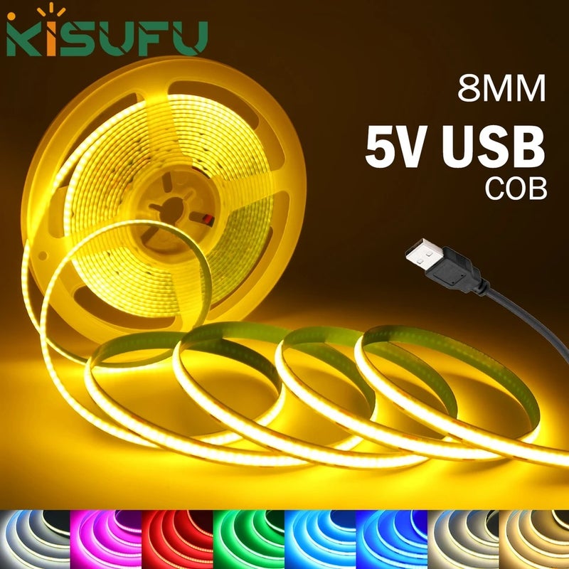 KISUFU DC5V USB COB Led Strip Light White/Pink/Red/Yellow/Ice Blue/Green 8MM 320LEDs/M Flexible Night Light for Home Decor TV Backlight - Image 2