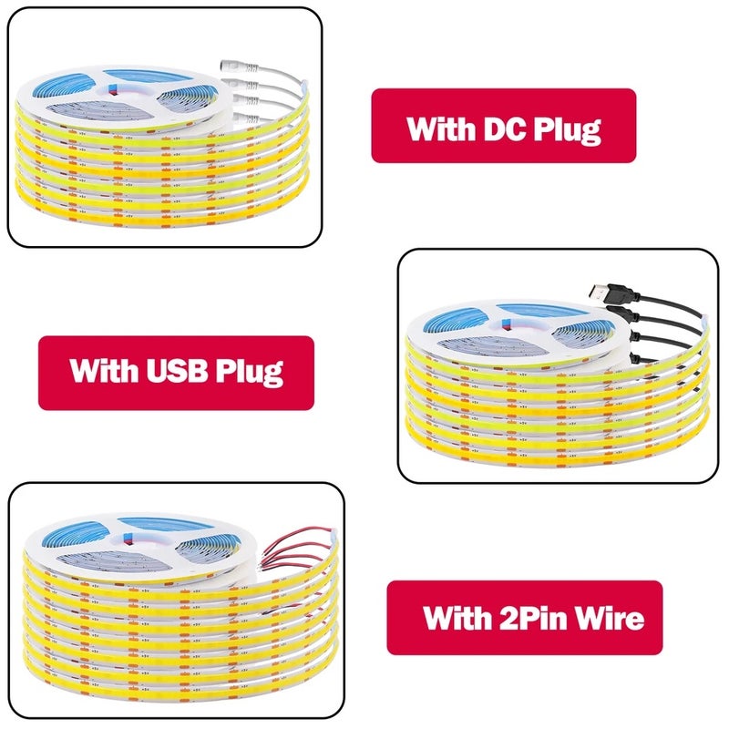 KISUFU DC5V USB COB Led Strip Light White/Pink/Red/Yellow/Ice Blue/Green 8MM 320LEDs/M Flexible Night Light for Home Decor TV Backlight - Image 3