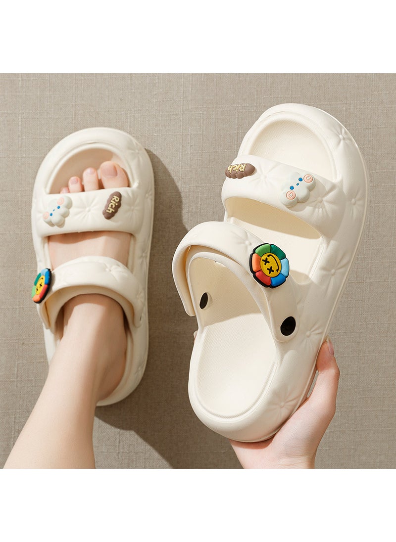 Generic Cute Cloud Pattern Womens Slippers Two-Wear Non-Slip Outdoor Friendly Summer 2023 New Arrival PVC Sole Female Sandals White [sunflower] 4CM thick bottom Special Cabinet 