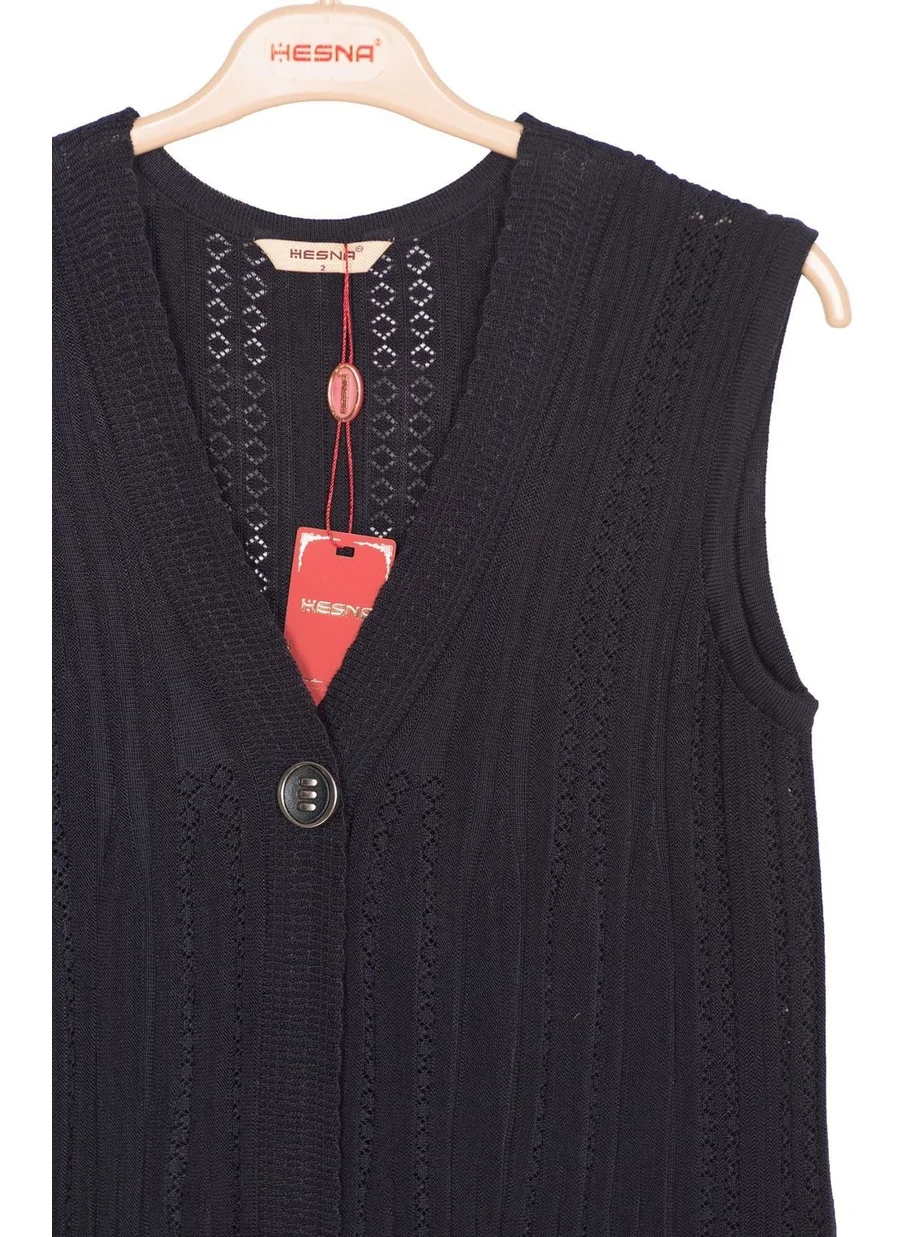 Hesna Accordion Knit Vest Navy Blue