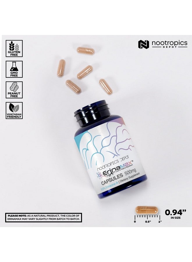 Nootropics Depot Erinamax Lion's Mane 500mg Capsules | Liquid Culture Mycelium | 2.5mg Erinacine A | Mood, Cognition, & Nerve Support | 60 Count - Image 3