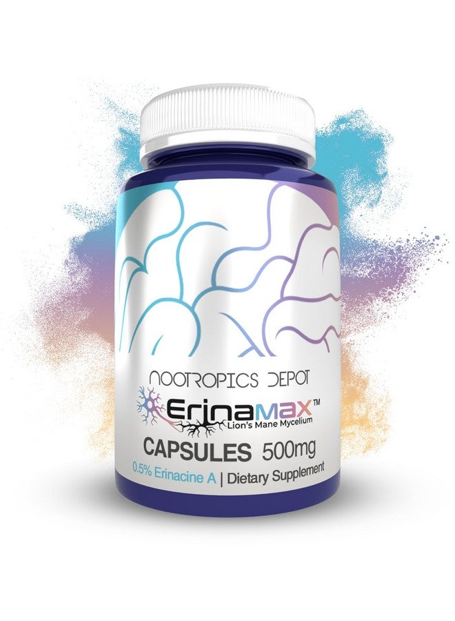Nootropics Depot Erinamax Lion's Mane 500mg Capsules | Liquid Culture Mycelium | 2.5mg Erinacine A | Mood, Cognition, & Nerve Support | 60 Count - Image 1