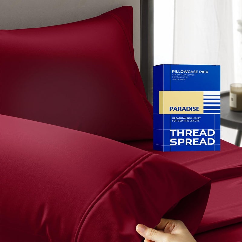 THREAD SPREAD سبريد الخيط 100% قطن مصري أغطية وسائد مقاس كينج مجموعة من 2 - سلسلة الفاخرة 1000 مجموعة الجنة أغطية وسائد مقاس كينج (بورجوندي)، ناعمة، مبردة، فندقية أغطية وسائد قطنية مصرية - Image 1