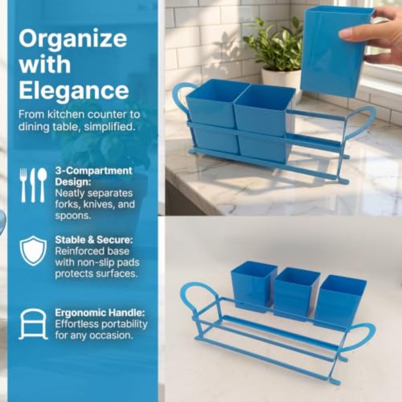 Utensil Holder Silverware Caddy for Party Countertop, 3pcs Bins Set Silverware Caddy Organizer Holders for Spoon and Fork - Image 3