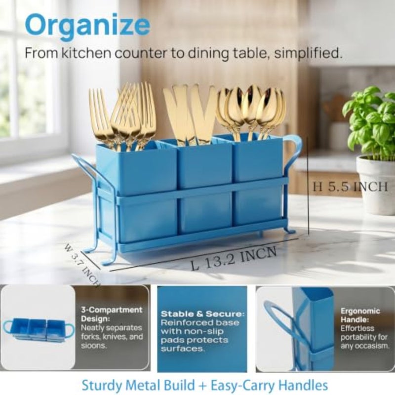 Utensil Holder Silverware Caddy for Party Countertop, 3pcs Bins Set Silverware Caddy Organizer Holders for Spoon and Fork - Image 2