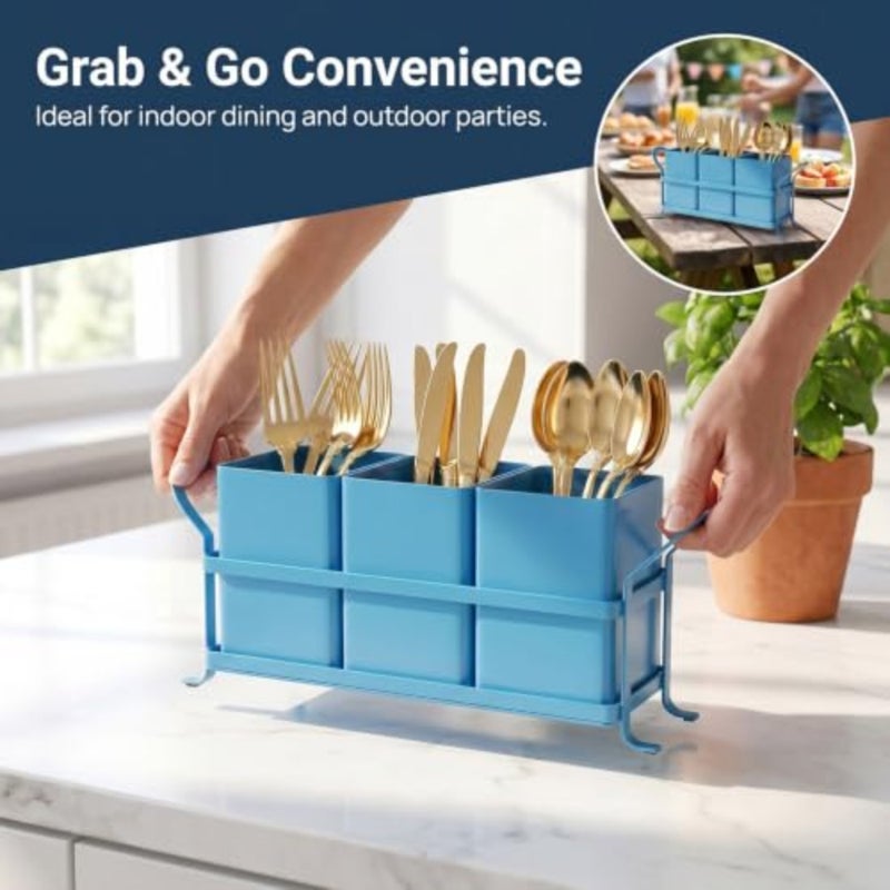 Utensil Holder Silverware Caddy for Party Countertop, 3pcs Bins Set Silverware Caddy Organizer Holders for Spoon and Fork - Image 4