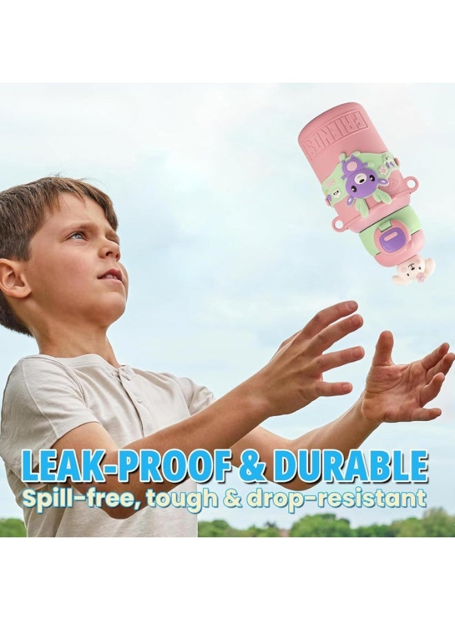 Twisoo 450ml Kids Stainless Steel Insulated Water Bottle – Cute Cartoon Thermos Flask, Leak-Proof Portable Vacuum Bottle for School, Travel & Outdoor. (Pink) - Image 2