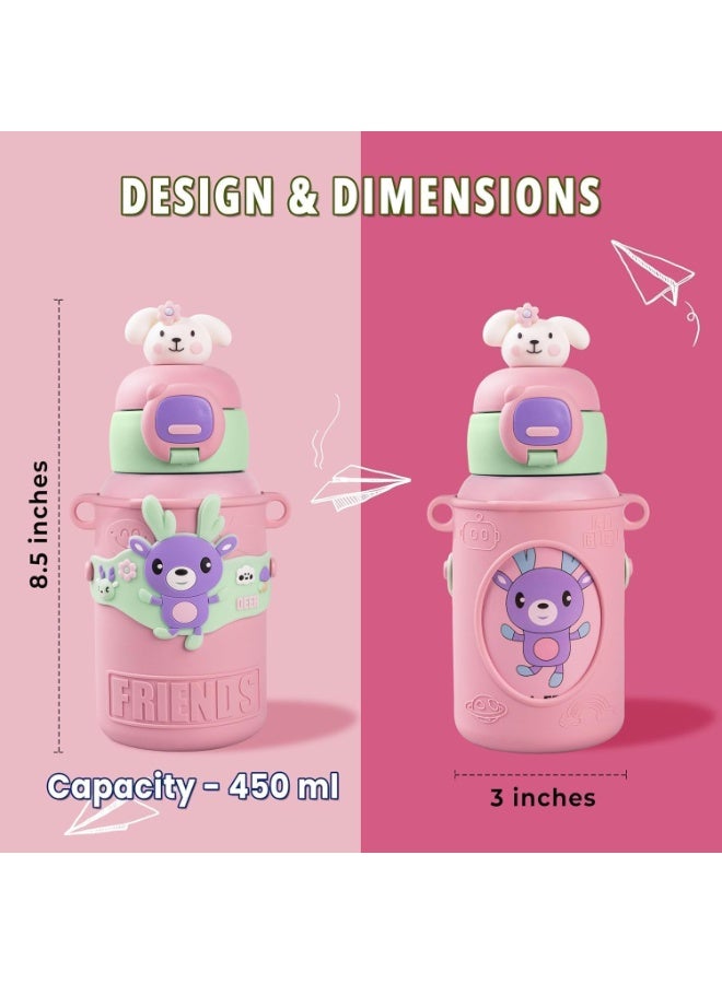 Twisoo 450ml Kids Stainless Steel Insulated Water Bottle – Cute Cartoon Thermos Flask, Leak-Proof Portable Vacuum Bottle for School, Travel & Outdoor. (Pink) - Image 4