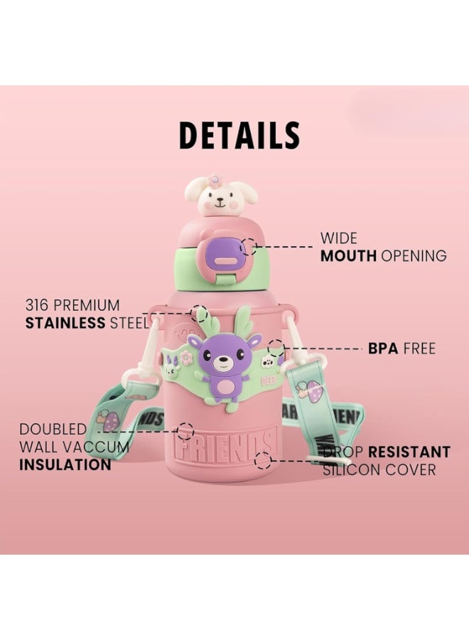 Twisoo 450ml Kids Stainless Steel Insulated Water Bottle – Cute Cartoon Thermos Flask, Leak-Proof Portable Vacuum Bottle for School, Travel & Outdoor. (Pink) - Image 3