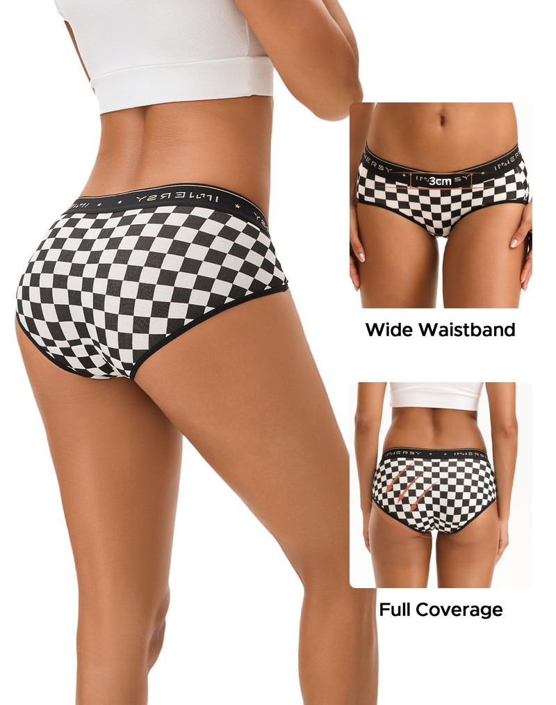 INNERSY Womenâ€™s Underwear Cotton Hipster Panties Mid Rise Briefs Tagless Wide Waistband 6 Pack(Medium, Fancy Checkers) - Image 3