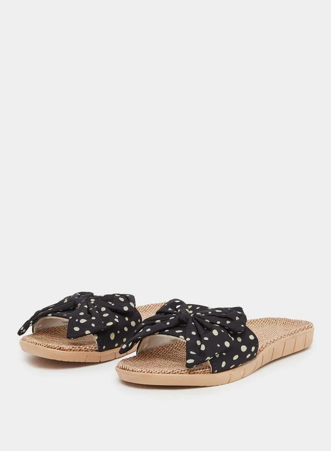 Take Two Take Two Polka Dot Print Bow Detail Flat Sandals