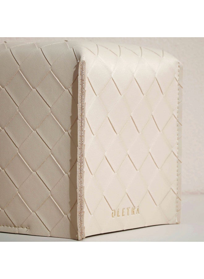 OLETHA Square Tissue Box Cover - Aesthetic Desk Decor for Room, Home & Office - Tissues Cube Boxes Holder - Woven Textured, Light Taupe - Image 3
