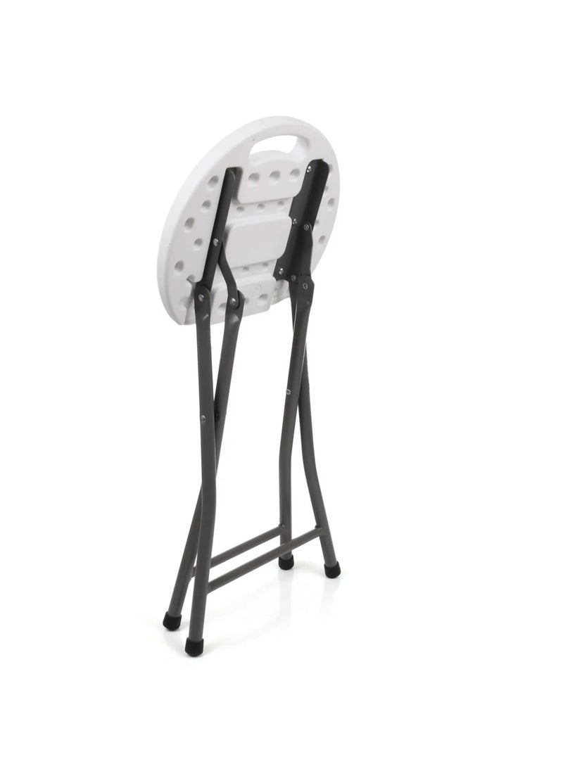 Mintra - Round Plastic Foldable Stool Metal Frame 32Lx71H , White. - Image 1