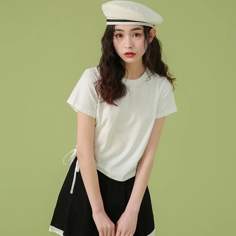 2024 Chic Short Sleeve Crop Top Tee for Women White - Image 4