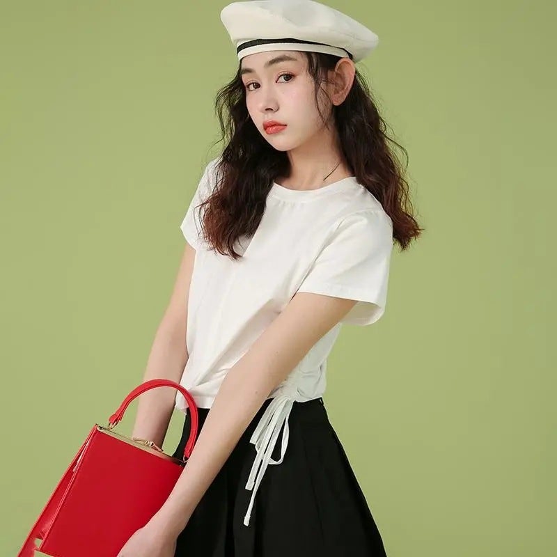 2024 Chic Short Sleeve Crop Top Tee for Women White - Image 5